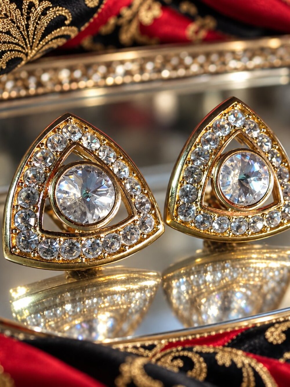 NYC 1980s Big Chic Fashion Earrings Rivoli Crystal Clips Holiday Jewelry